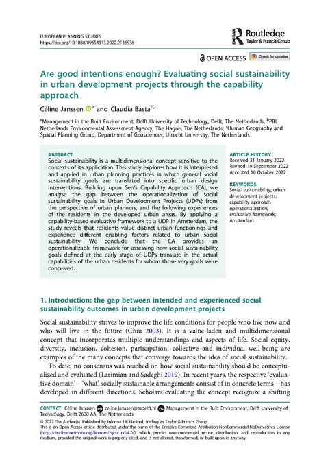 Are good intentions enough? Evaluating social sustainability in urban development projects through the capability approach