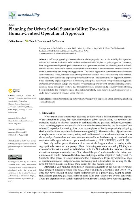 Planning for Urban Social Sustainability: Towards a Human-Centred Operational Approach